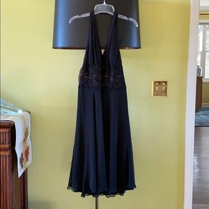Black halter cocktail dress
